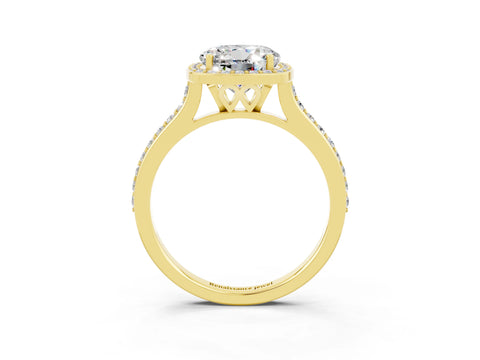 Yellow gold Round Cut Halo Round Diamond Pavé Band with Four-Prong Setting_3