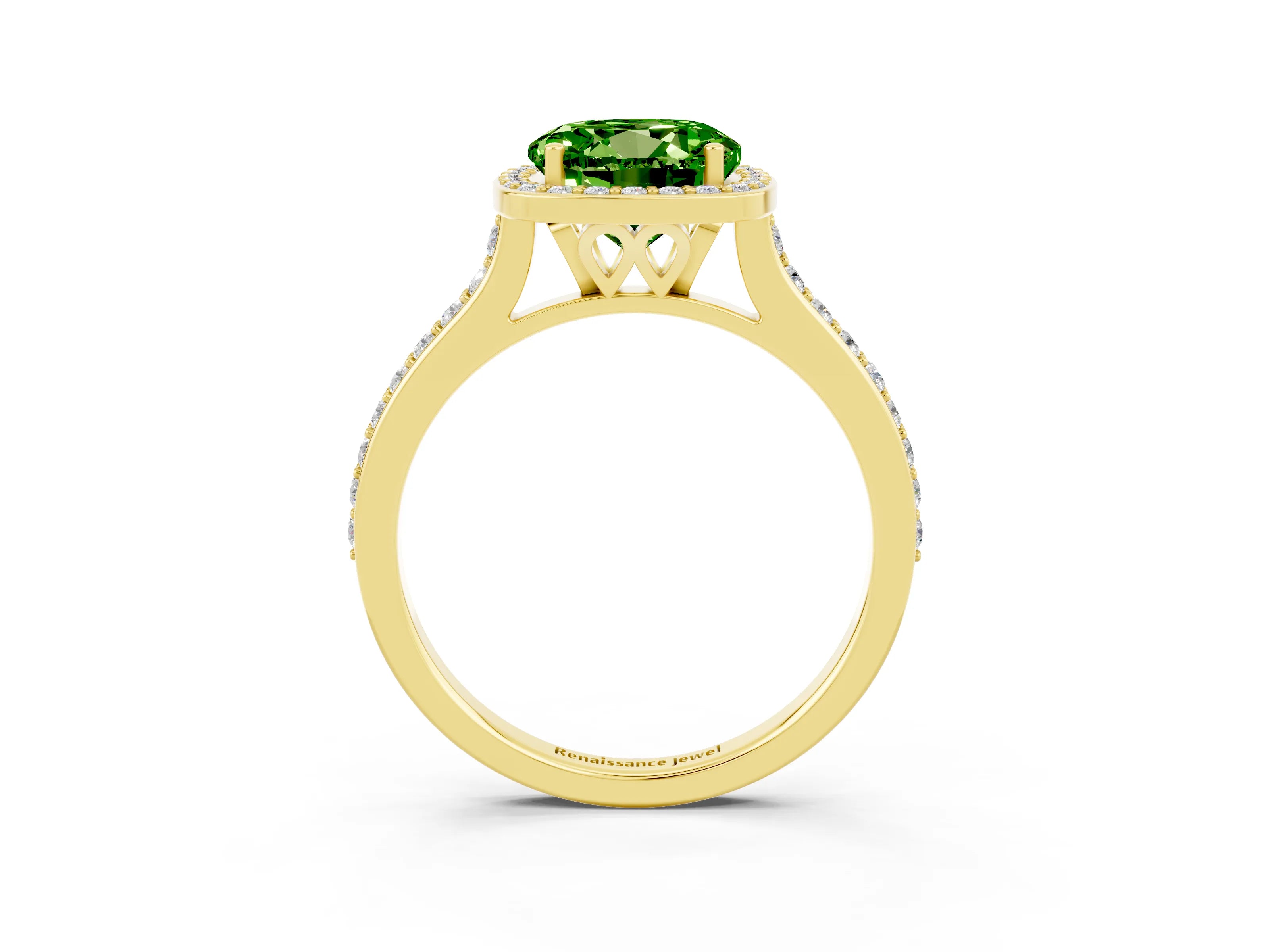 Yellow gold Round Cut Halo Round Diamond Pavé Band with Four-Prong Setting_3