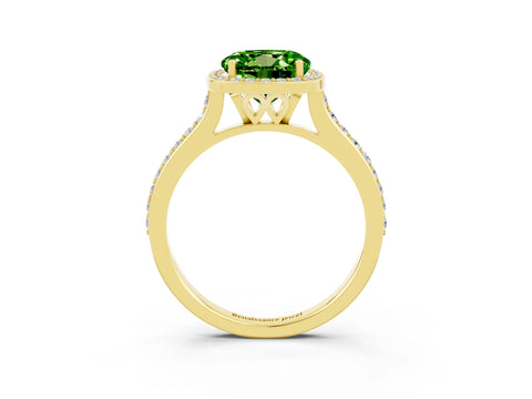 Yellow gold Round Cut Halo Round Diamond Pavé Band with Four-Prong Setting_3