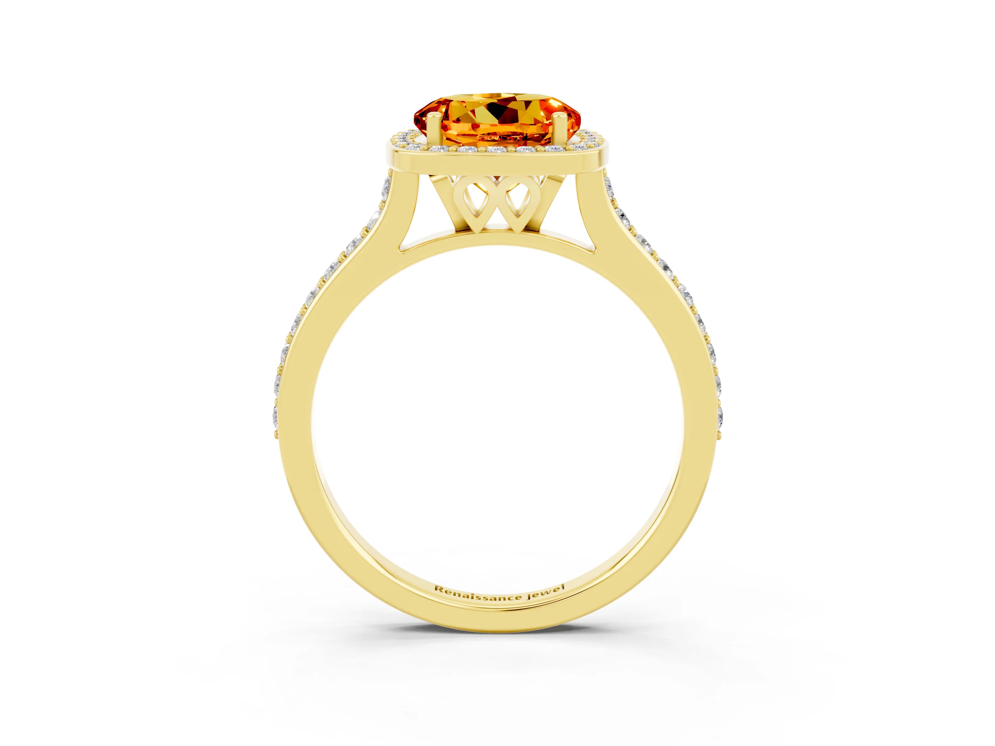 Yellow gold Round Cut Halo Round Diamond Pavé Band with Four-Prong Setting_3