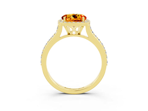 Yellow gold Round Cut Halo Round Diamond Pavé Band with Four-Prong Setting_3