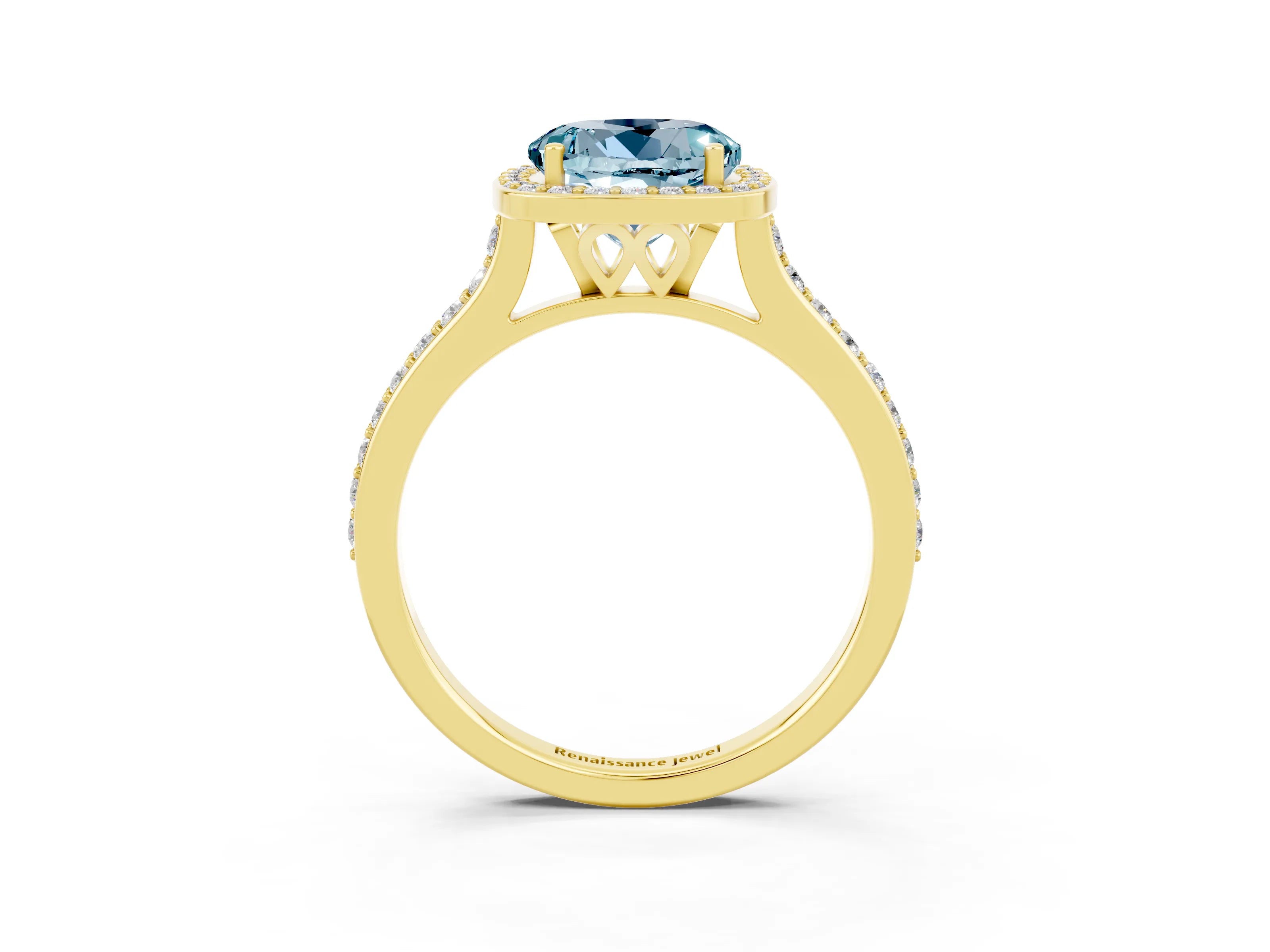 Yellow gold Round Cut Halo Round Diamond Pavé Band with Four-Prong Setting_3