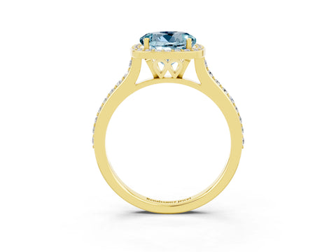 Yellow gold Round Cut Halo Round Diamond Pavé Band with Four-Prong Setting_3
