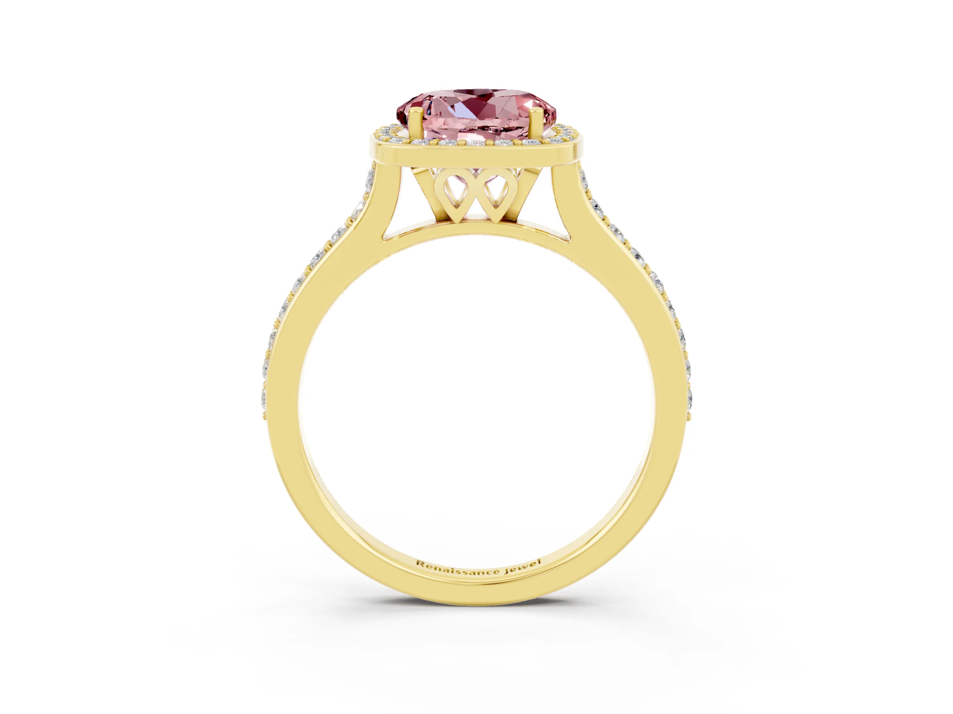 Yellow gold Round Cut Halo Round Diamond Pavé Band with Four-Prong Setting_3