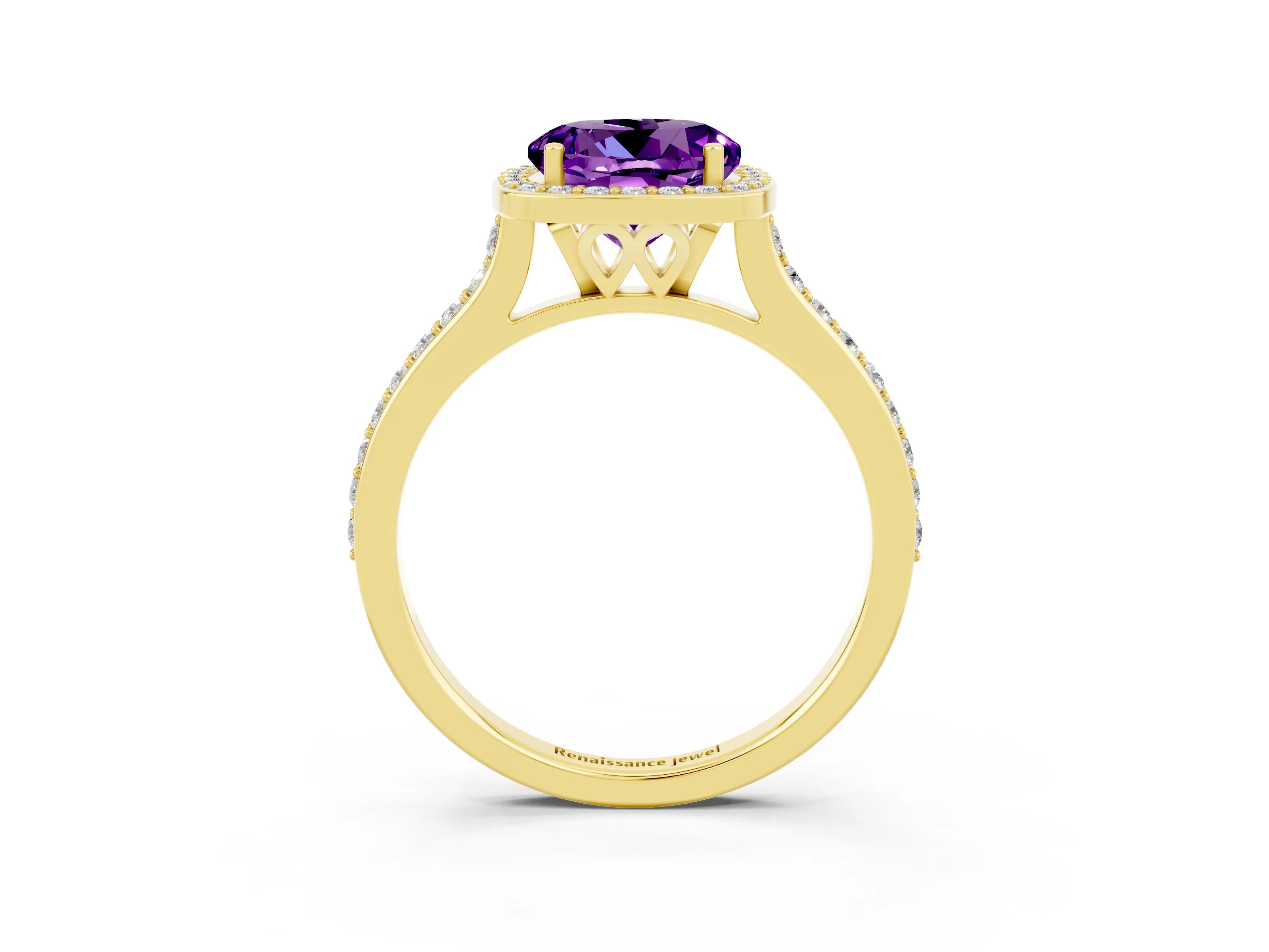 Yellow gold Round Cut Halo Round Diamond Pavé Band with Four-Prong Setting_3