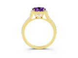 Yellow gold Round Cut Halo Round Diamond Pavé Band with Four-Prong Setting_3