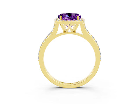 Yellow gold Round Cut Halo Round Diamond Pavé Band with Four-Prong Setting_3