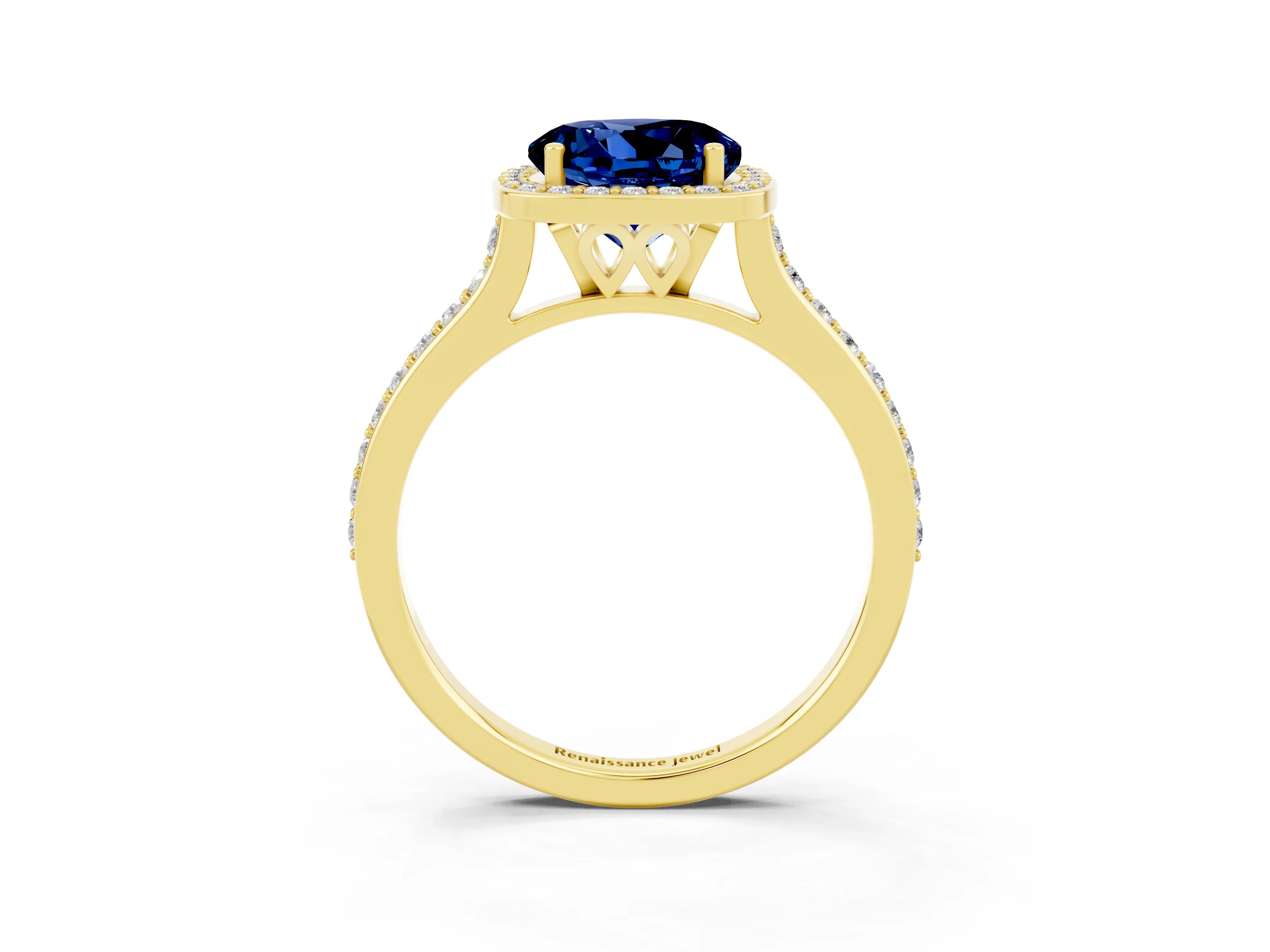 Yellow gold Round Cut Halo Round Diamond Pavé Band with Four-Prong Setting_3