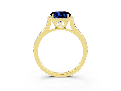 Yellow gold Round Cut Halo Round Diamond Pavé Band with Four-Prong Setting_3