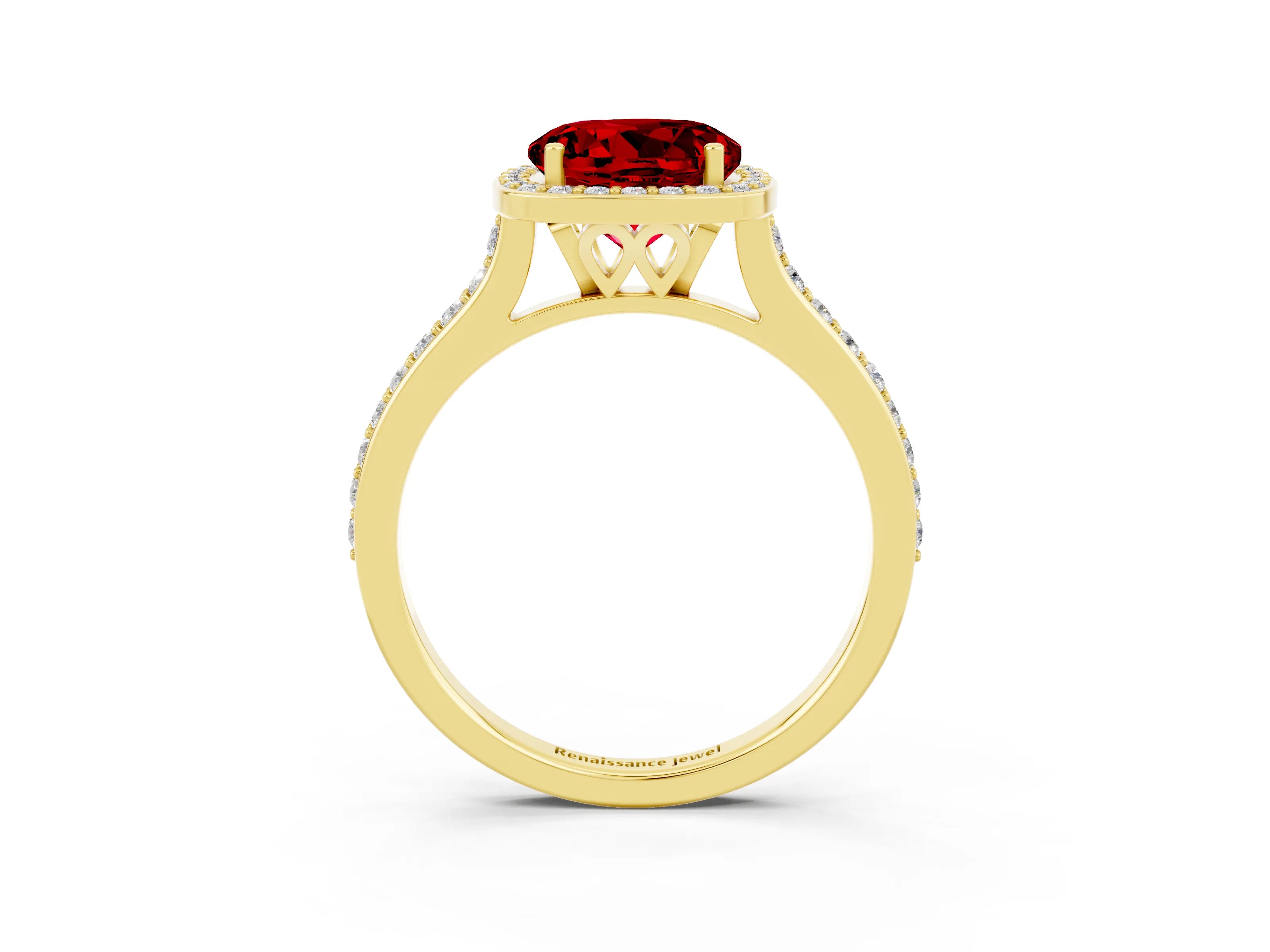 Yellow gold Round Cut Halo Round Diamond Pavé Band with Four-Prong Setting_3