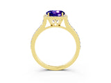 Yellow gold Round Cut Halo Round Diamond Pavé Band with Four-Prong Setting_3