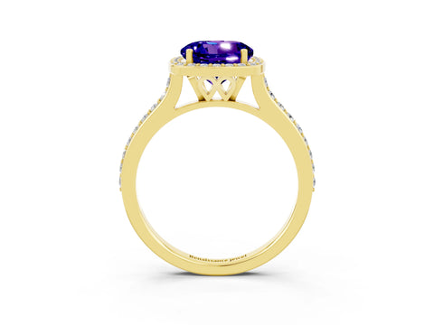 Yellow gold Round Cut Halo Round Diamond Pavé Band with Four-Prong Setting_3