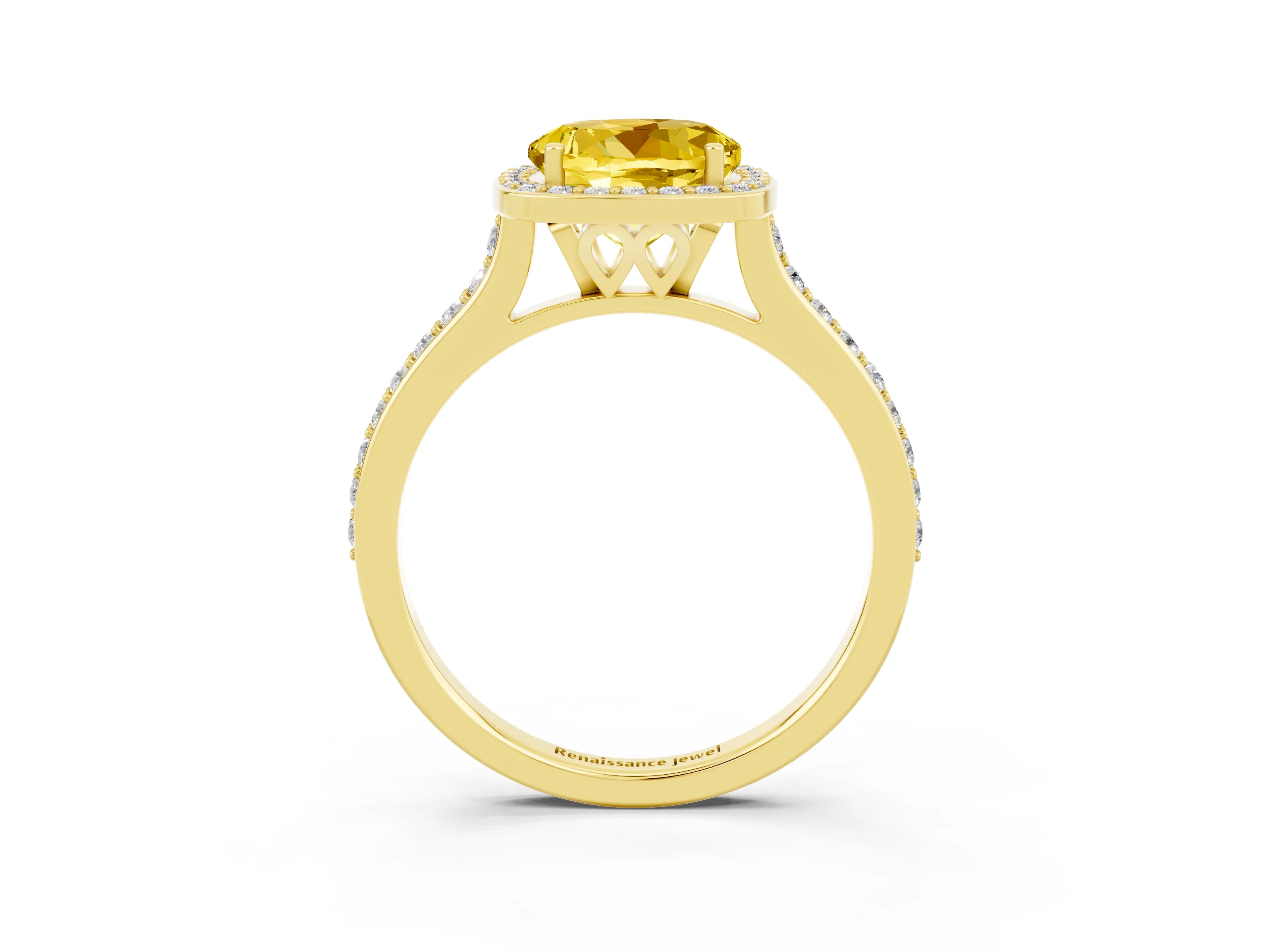 Yellow gold Round Cut Halo Round Diamond Pavé Band with Four-Prong Setting_3