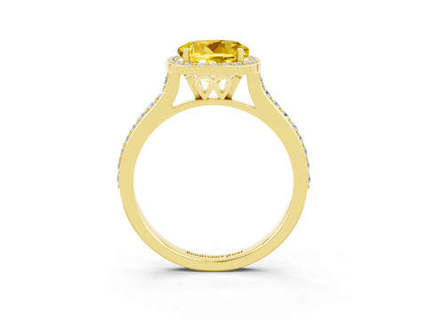 Yellow gold Round Cut Halo Round Diamond Pavé Band with Four-Prong Setting_3