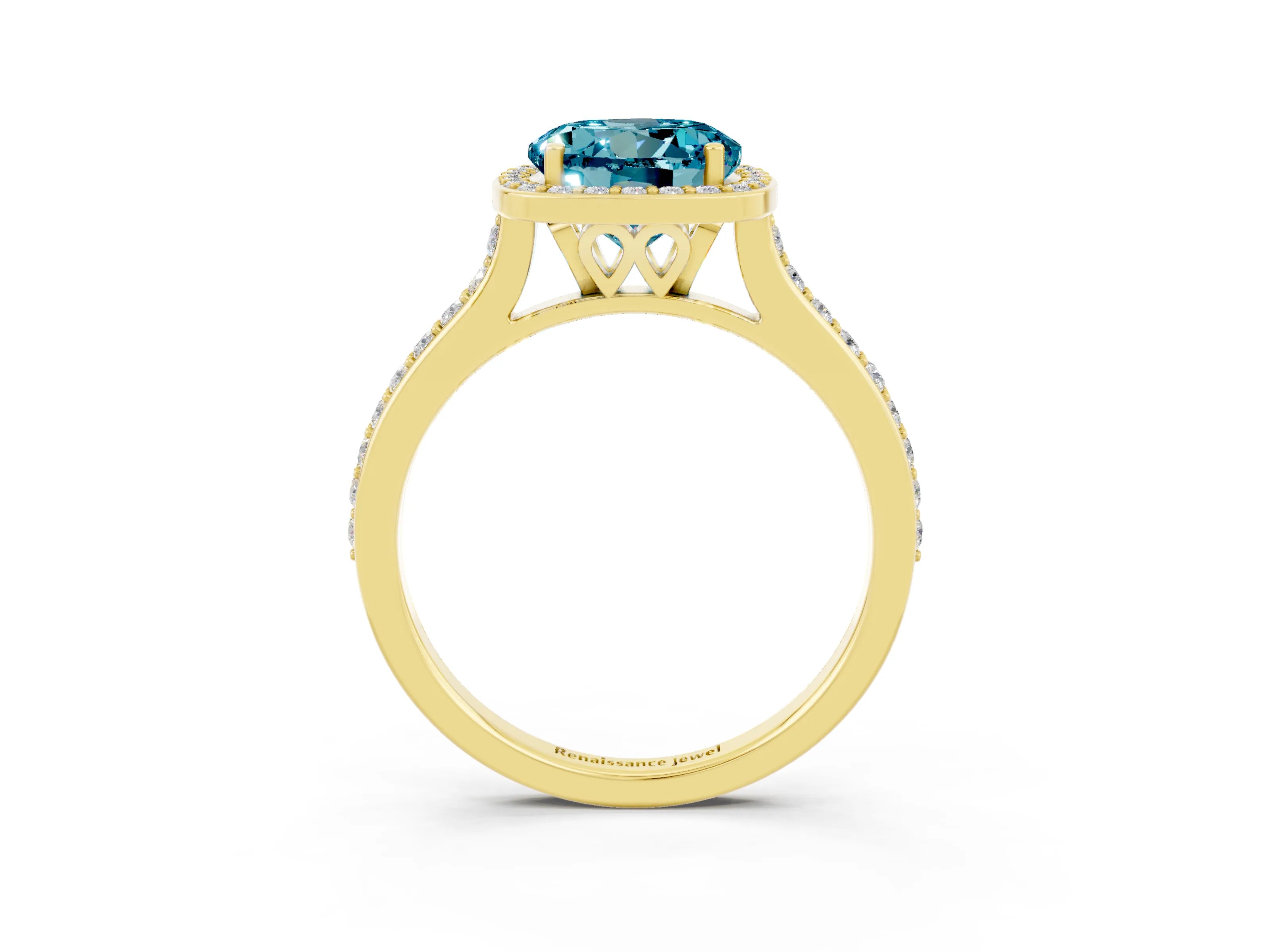 Yellow gold Round Cut Halo Round Diamond Pavé Band with Four-Prong Setting_3