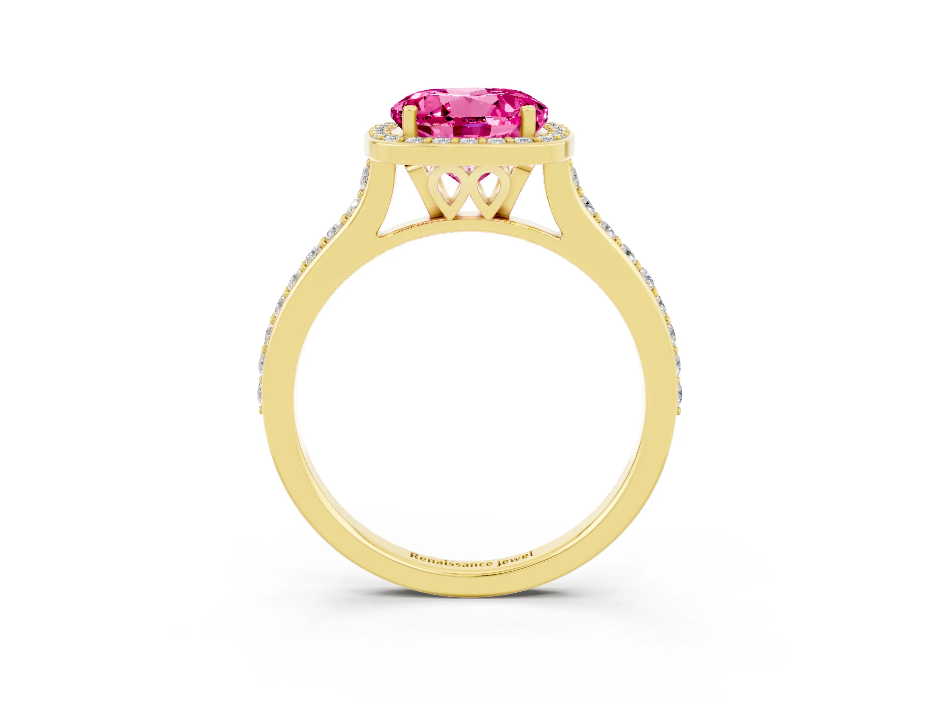 Yellow gold Round Cut Halo Round Diamond Pavé Band with Four-Prong Setting_3