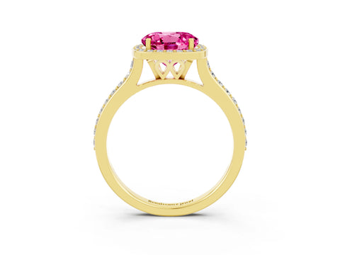 Yellow gold Round Cut Halo Round Diamond Pavé Band with Four-Prong Setting_3