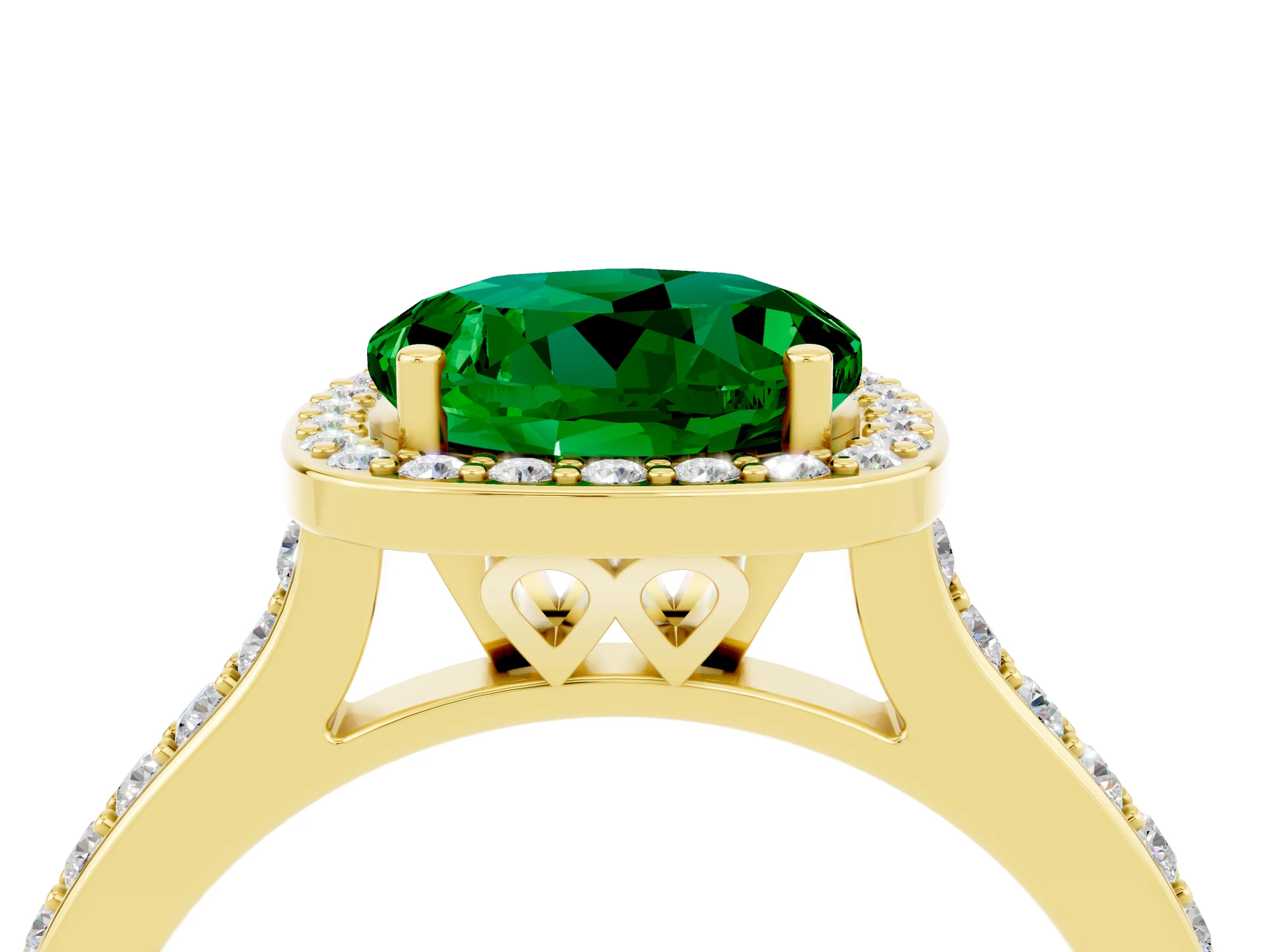 Yellow gold Round Cut Halo Round Diamond Pavé Band with Four-Prong Setting_4