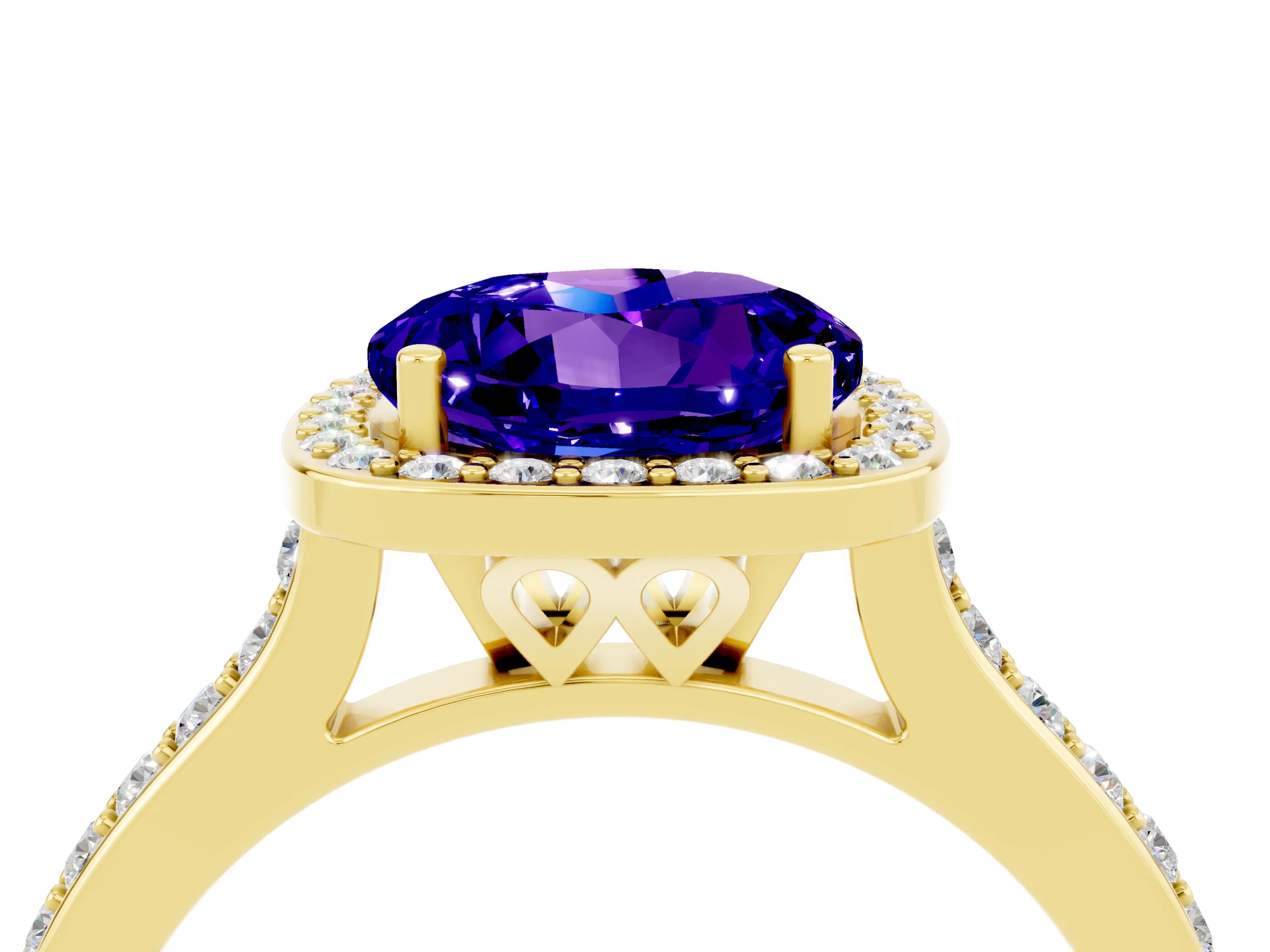 Yellow gold Round Cut Halo Round Diamond Pavé Band with Four-Prong Setting_4