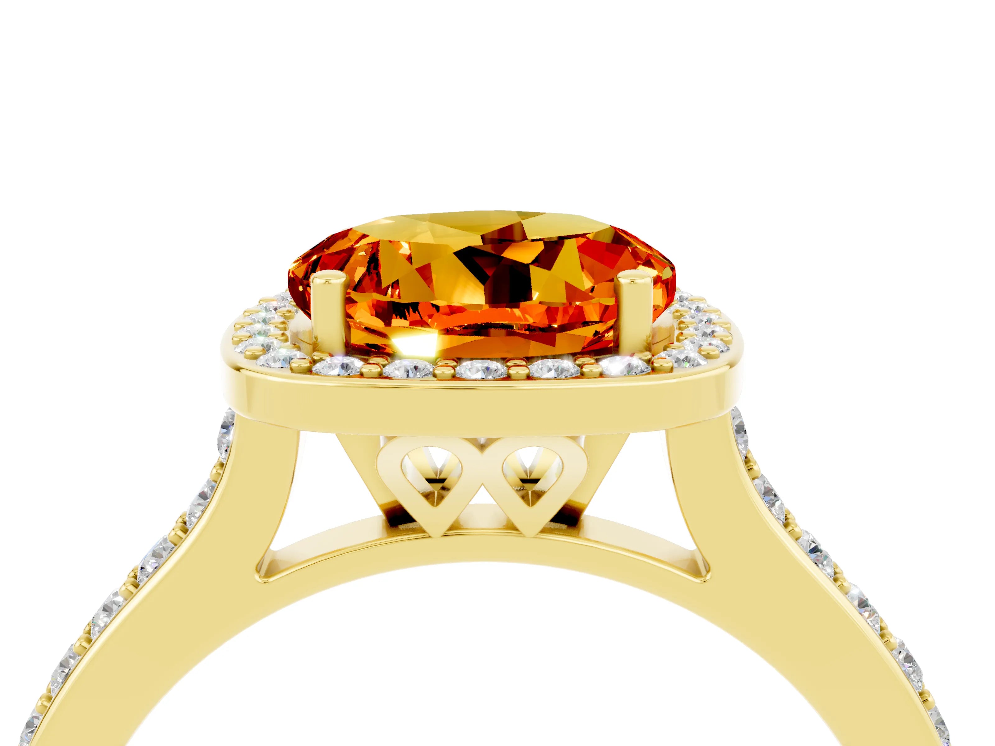 Yellow gold Round Cut Halo Round Diamond Pavé Band with Four-Prong Setting_4