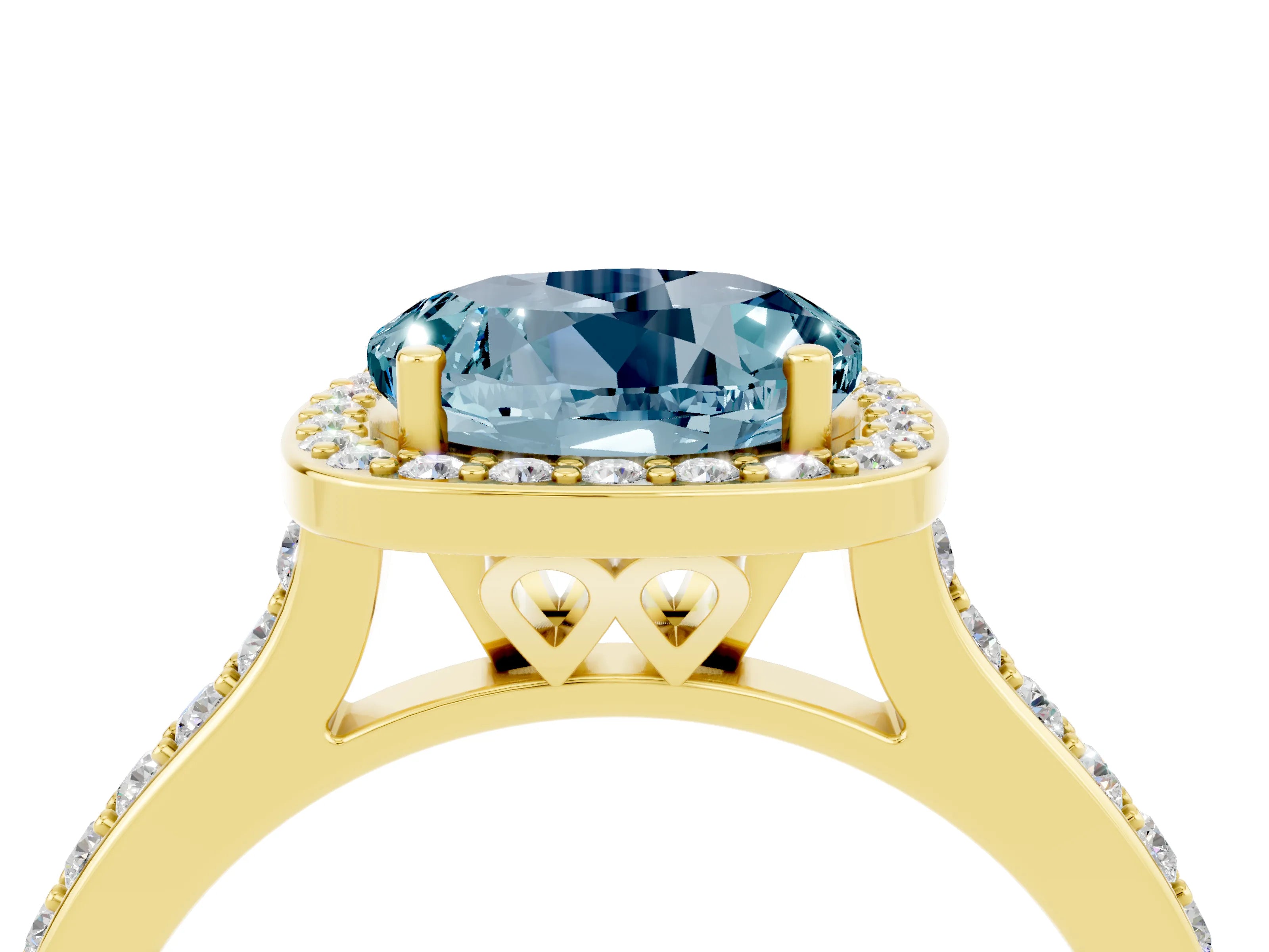 Yellow gold Round Cut Halo Round Diamond Pavé Band with Four-Prong Setting_4