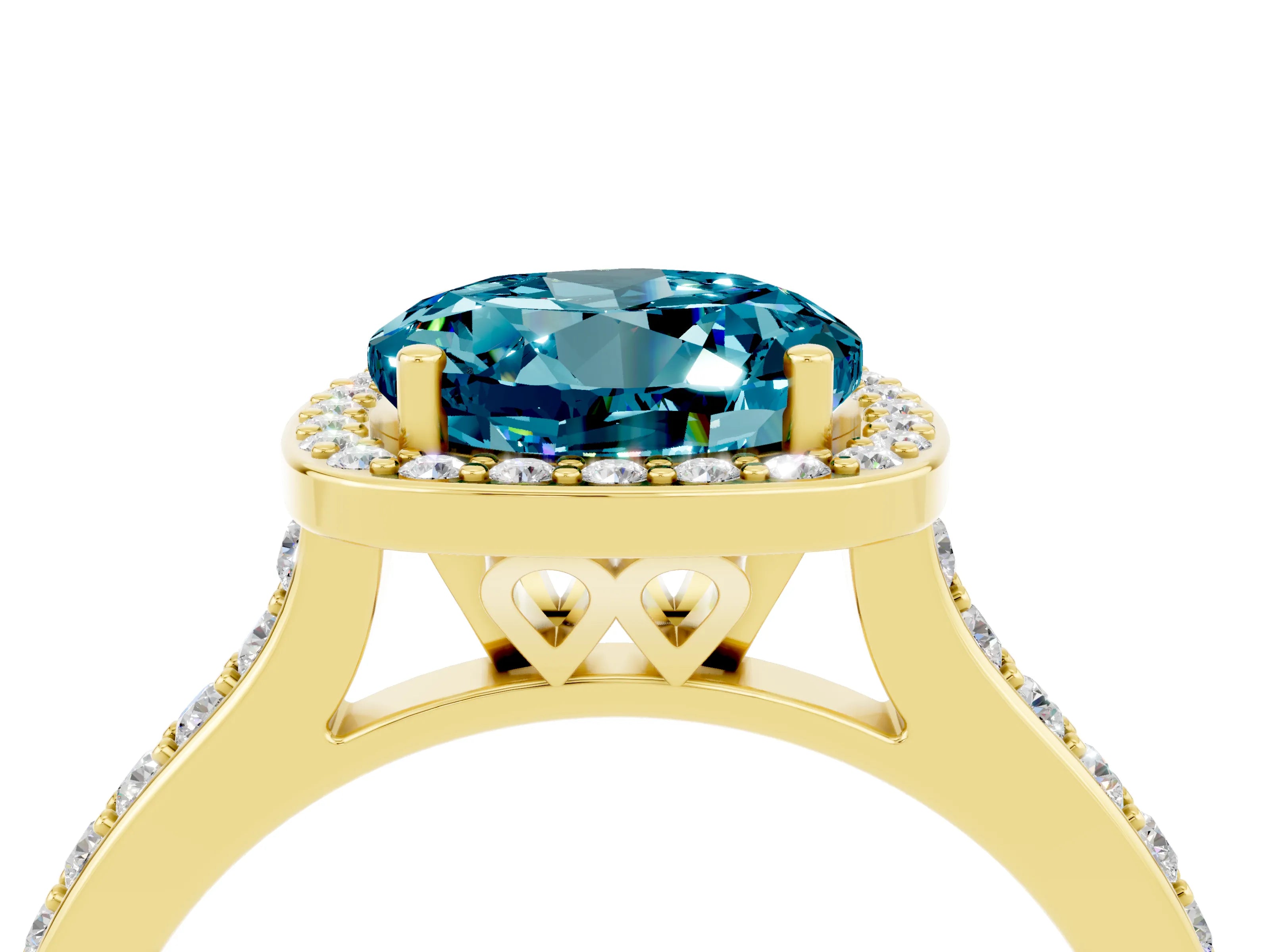 Yellow gold Round Cut Halo Round Diamond Pavé Band with Four-Prong Setting_4