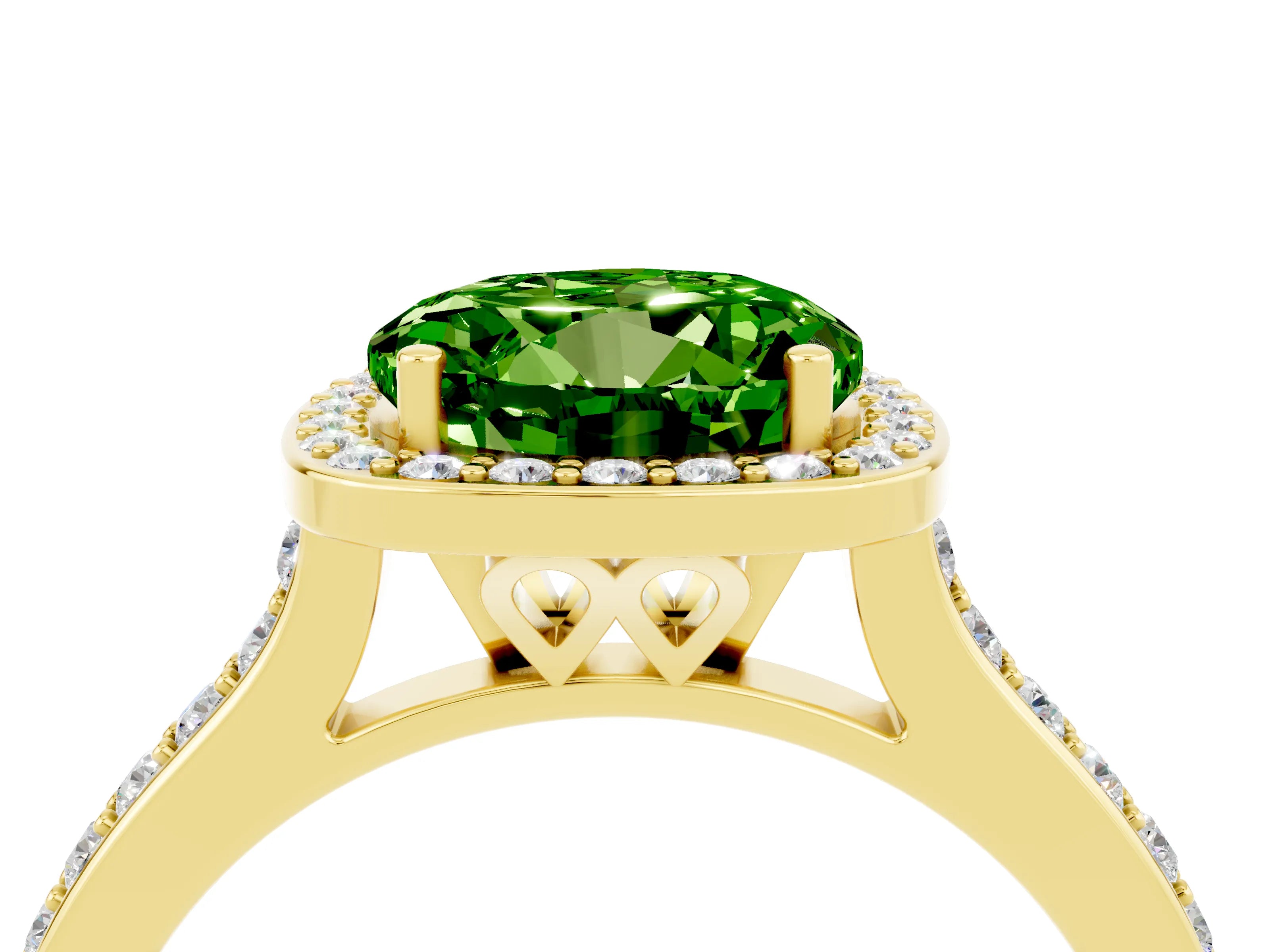 Yellow gold Round Cut Halo Round Diamond Pavé Band with Four-Prong Setting_4