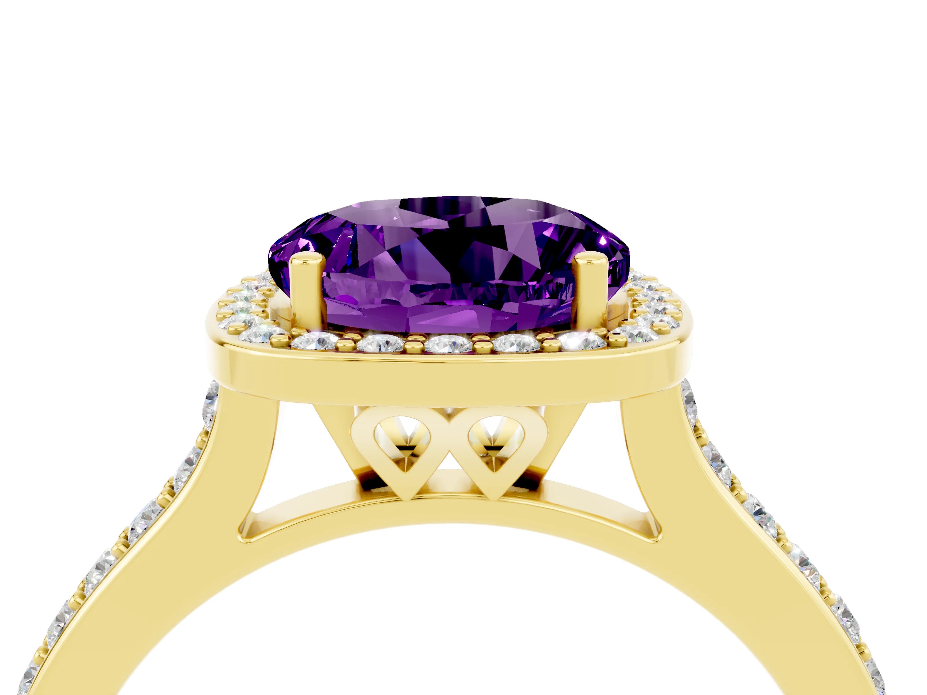 Yellow gold Round Cut Halo Round Diamond Pavé Band with Four-Prong Setting_4