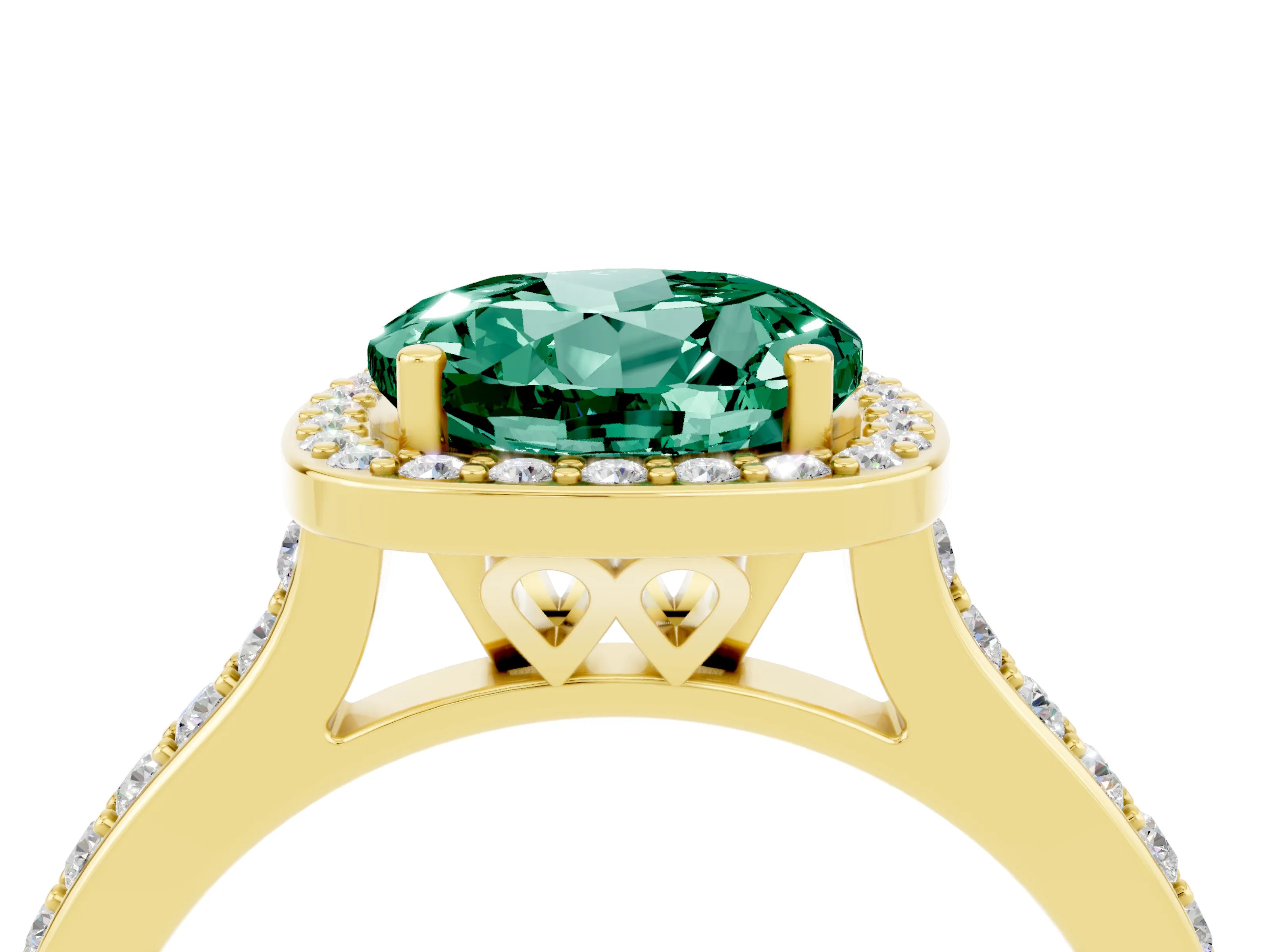 Yellow gold Round Cut Halo Round Diamond Pavé Band with Four-Prong Setting_4