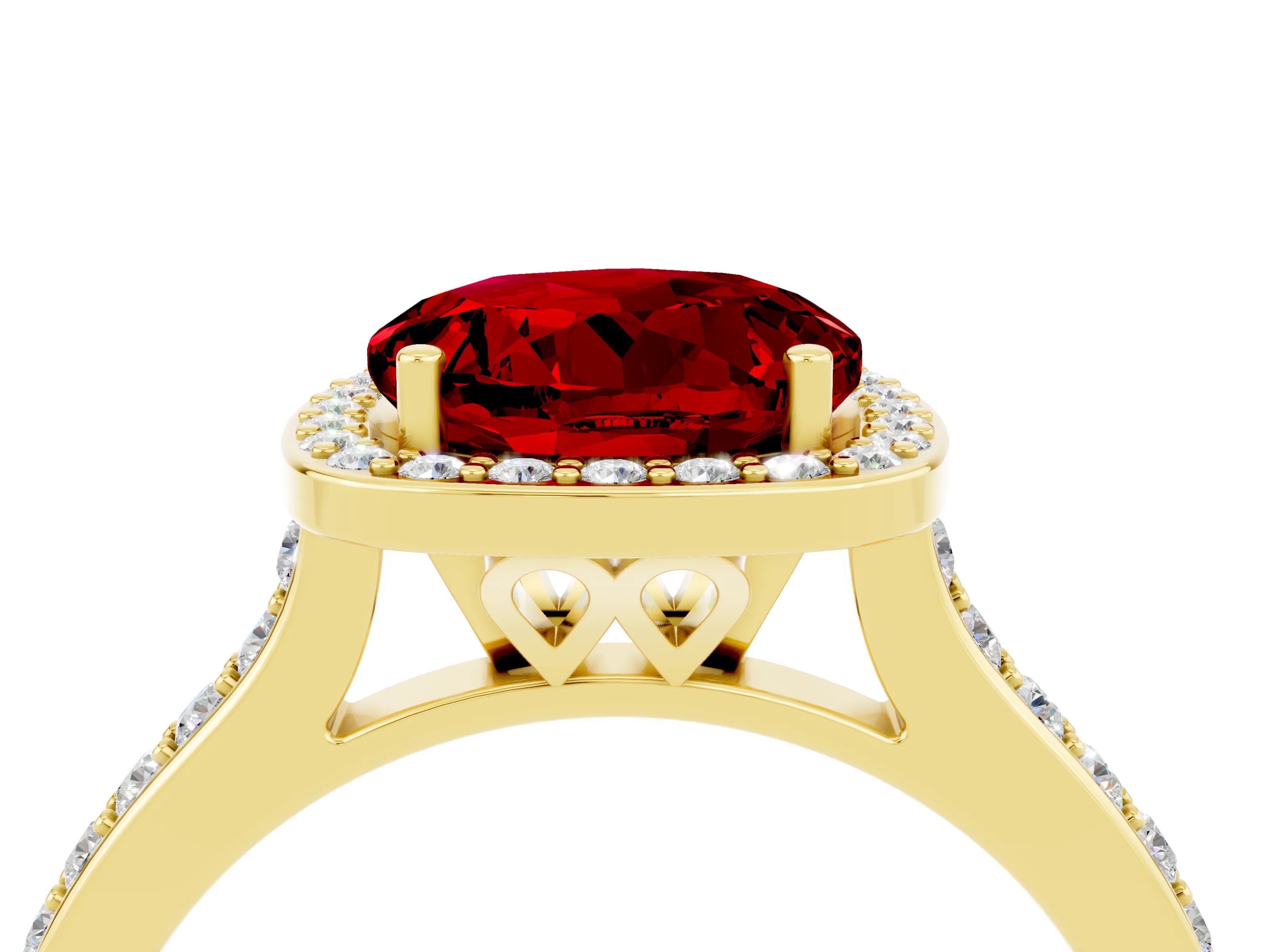 Yellow gold Round Cut Halo Round Diamond Pavé Band with Four-Prong Setting_4