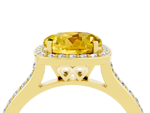 Yellow gold Round Cut Halo Round Diamond Pavé Band with Four-Prong Setting_4