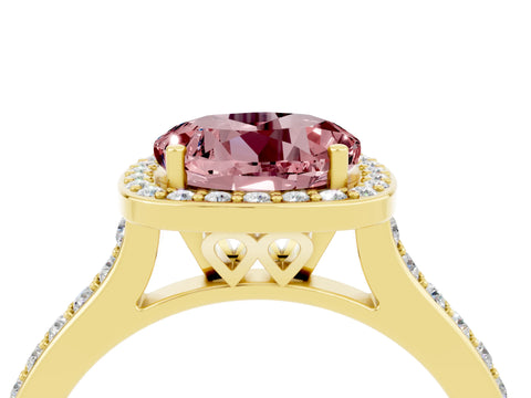 Yellow gold Round Cut Halo Round Diamond Pavé Band with Four-Prong Setting_4