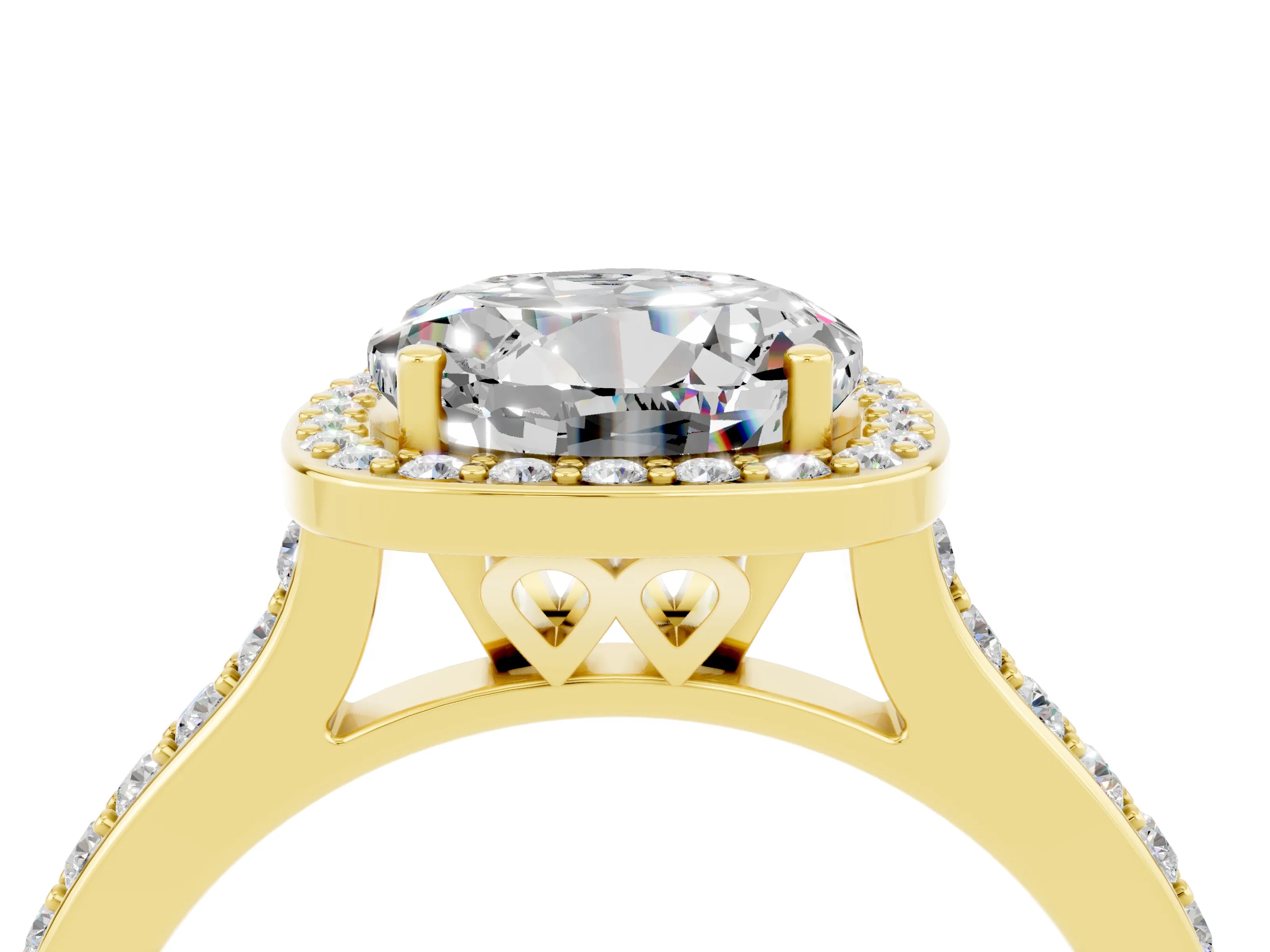 Yellow gold Round Cut Halo Round Diamond Pavé Band with Four-Prong Setting_4