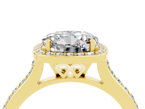 Yellow gold Round Cut Halo Round Diamond Pavé Band with Four-Prong Setting_4