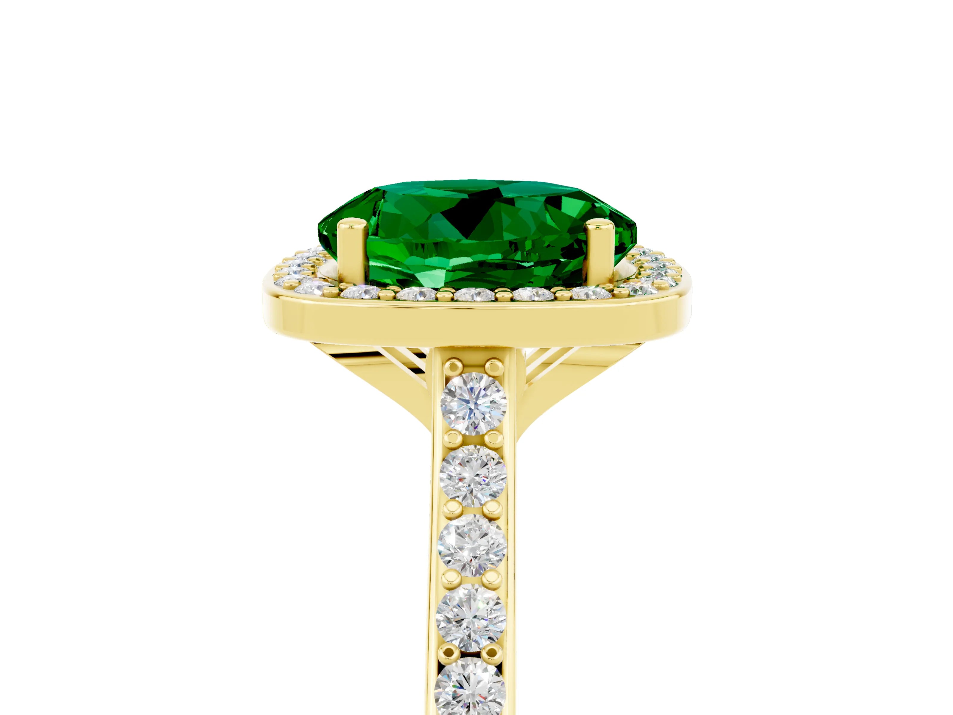 Yellow gold Round Cut Halo Round Diamond Pavé Band with Four-Prong Setting_5