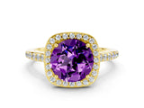 Yellow gold Round Cut Halo Round Diamond Pavé Band with Four-Prong Setting