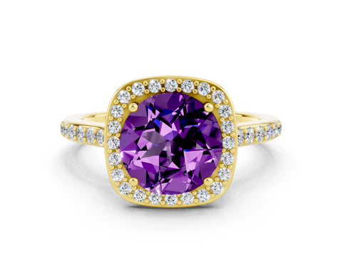 Yellow gold Round Cut Halo Round Diamond Pavé Band with Four-Prong Setting