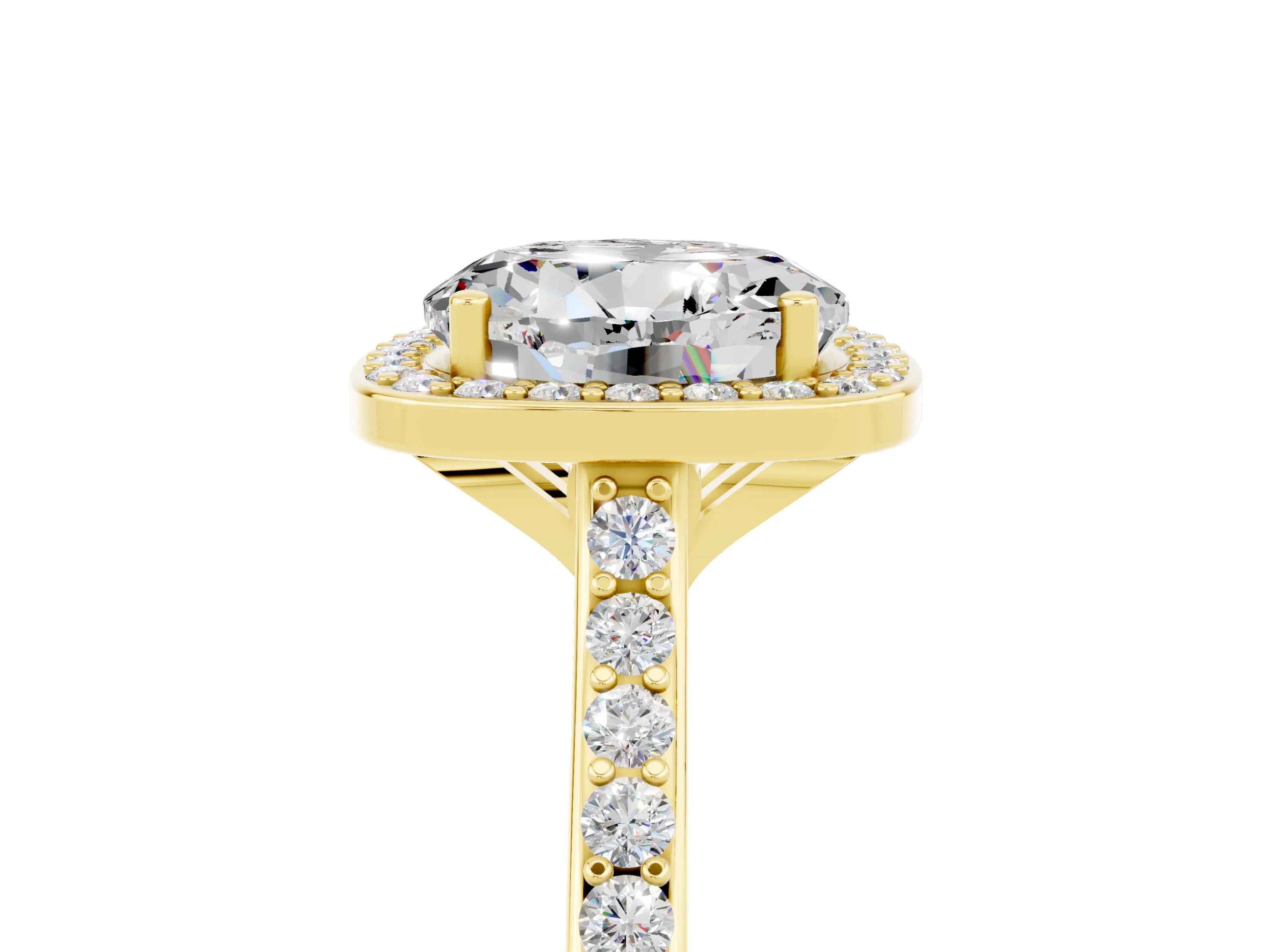 Yellow gold Round Cut Halo Round Diamond Pavé Band with Four-Prong Setting_5