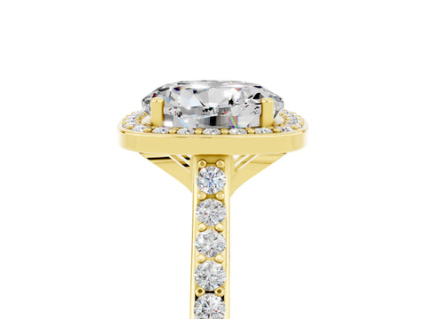 Yellow gold Round Cut Halo Round Diamond Pavé Band with Four-Prong Setting_5