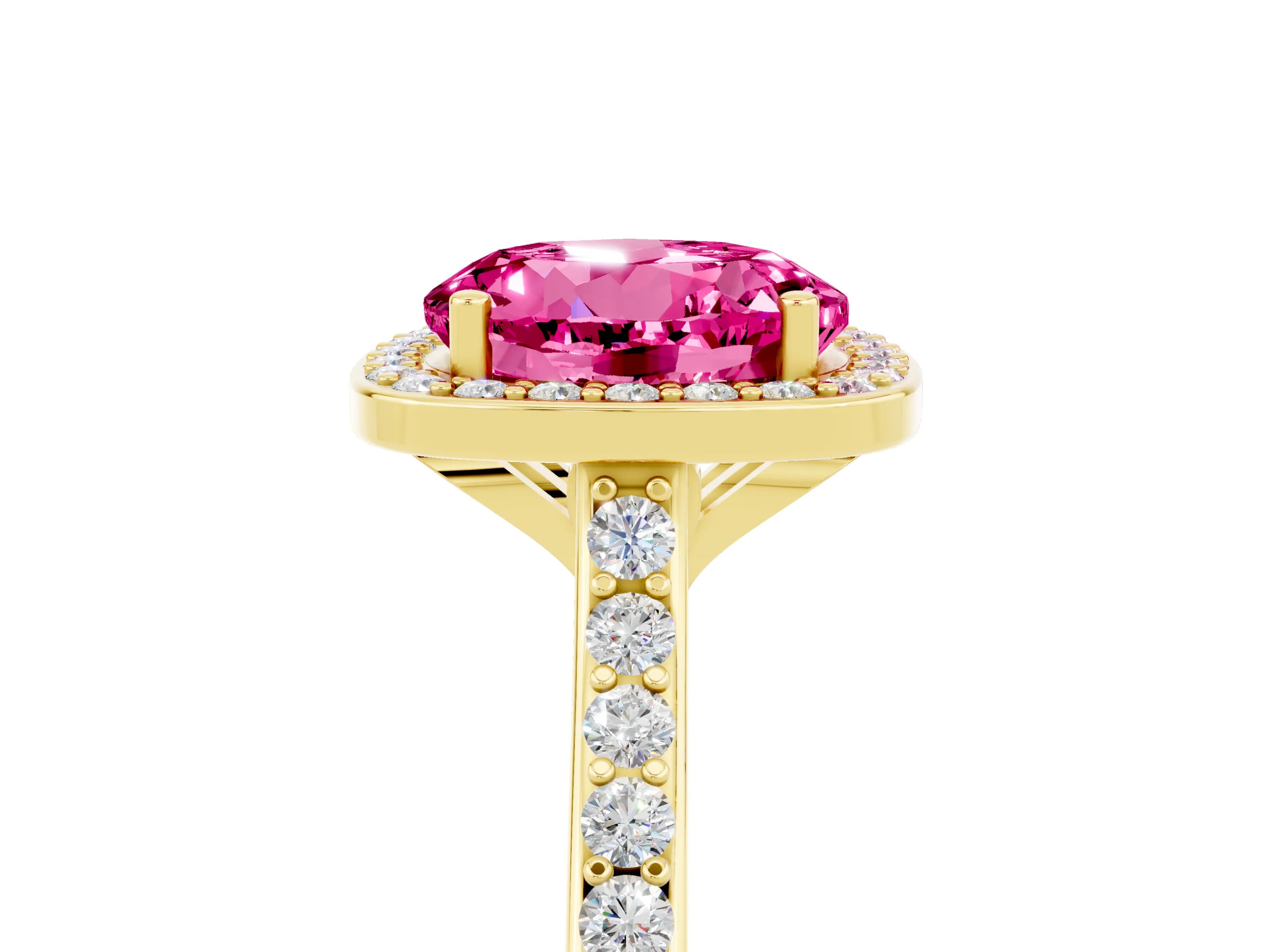 Yellow gold Round Cut Halo Round Diamond Pavé Band with Four-Prong Setting_5