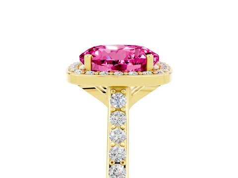Yellow gold Round Cut Halo Round Diamond Pavé Band with Four-Prong Setting_5