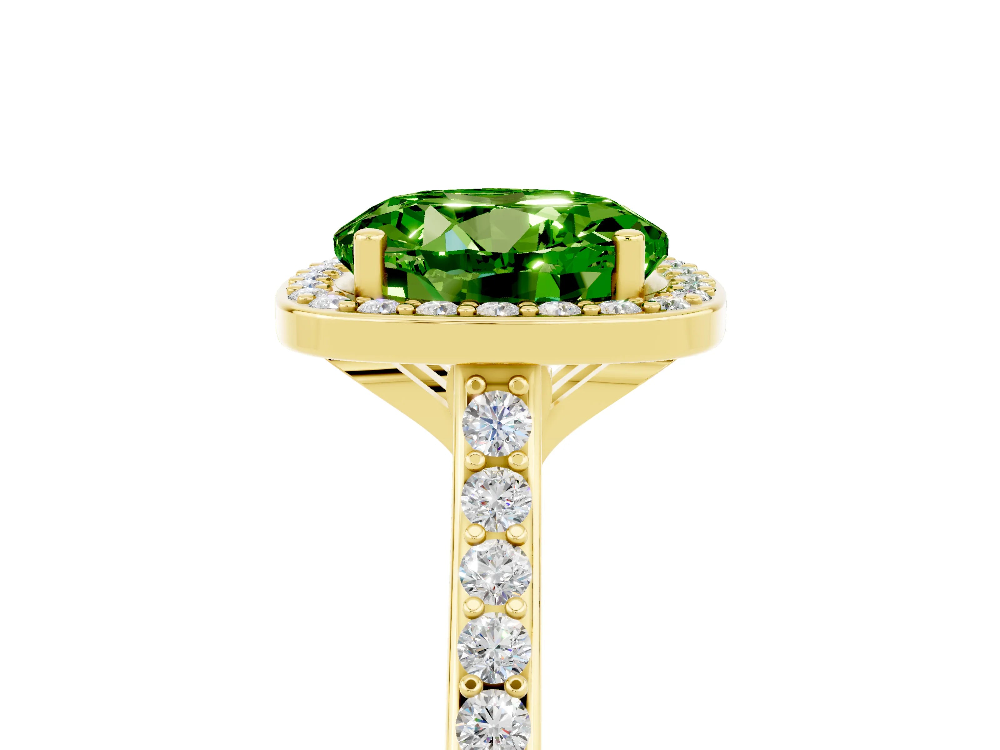 Yellow gold Round Cut Halo Round Diamond Pavé Band with Four-Prong Setting_5