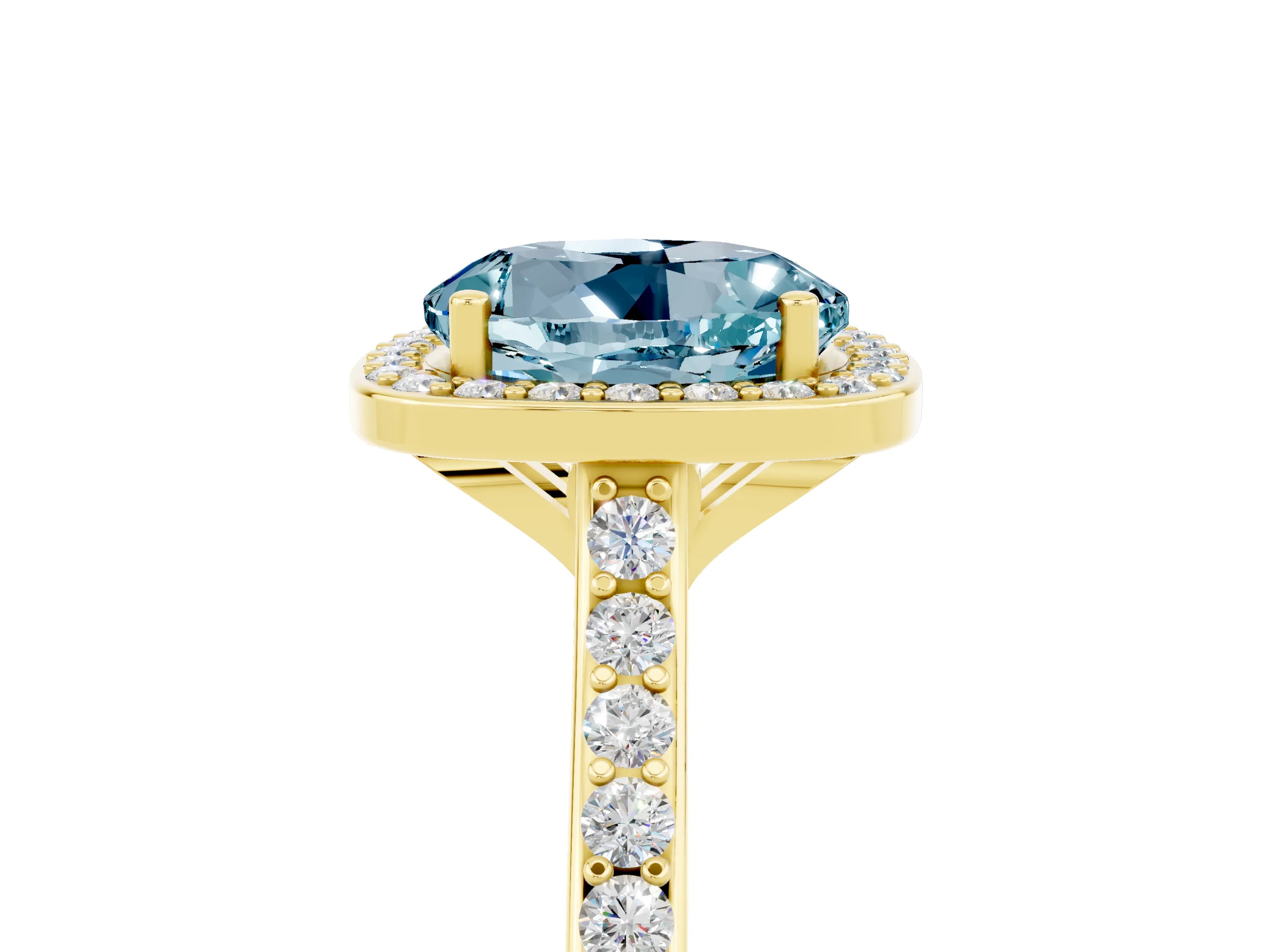 Yellow gold Round Cut Halo Round Diamond Pavé Band with Four-Prong Setting_5