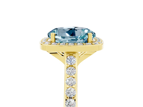 Yellow gold Round Cut Halo Round Diamond Pavé Band with Four-Prong Setting_5