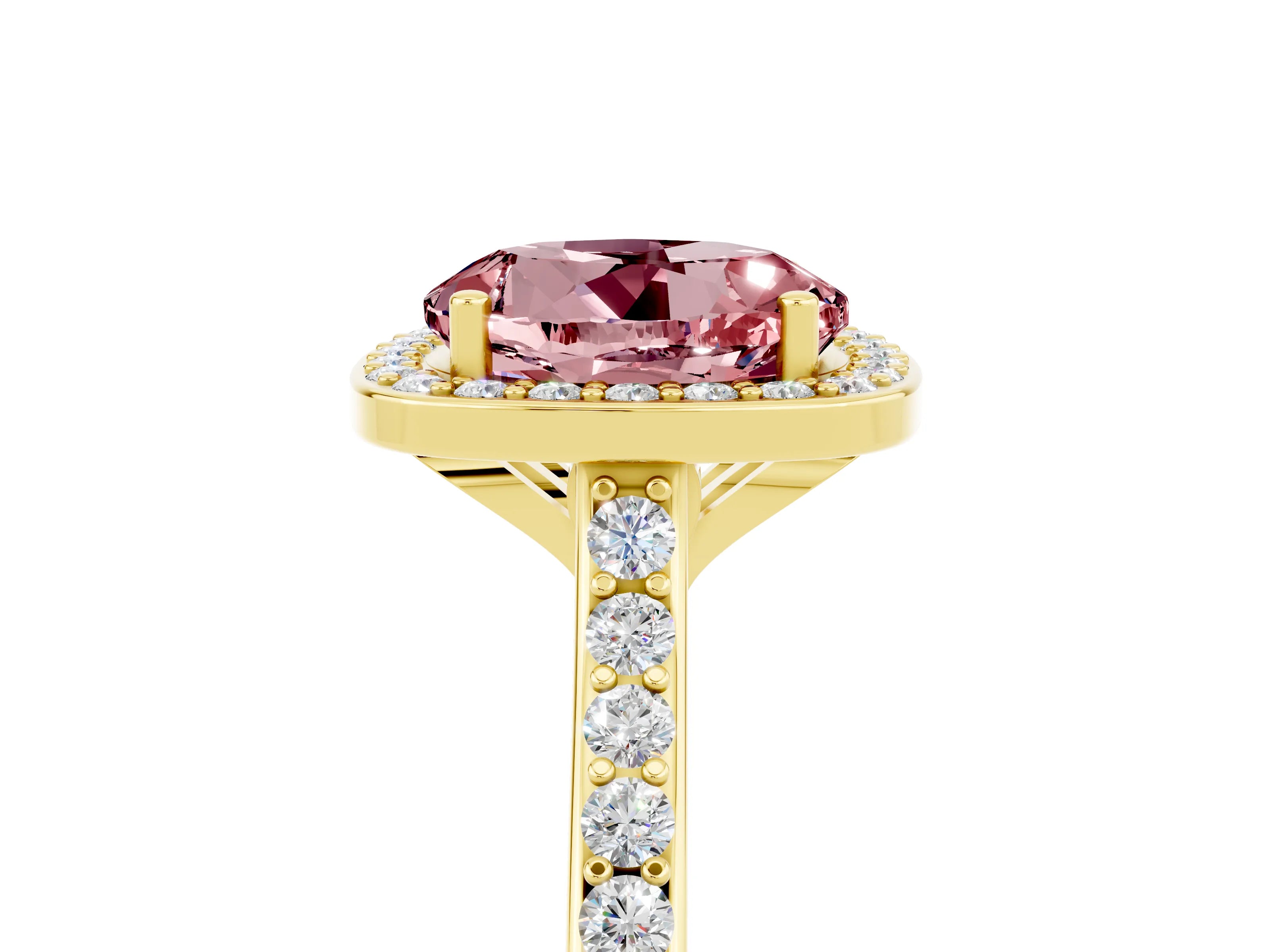 Yellow gold Round Cut Halo Round Diamond Pavé Band with Four-Prong Setting_5