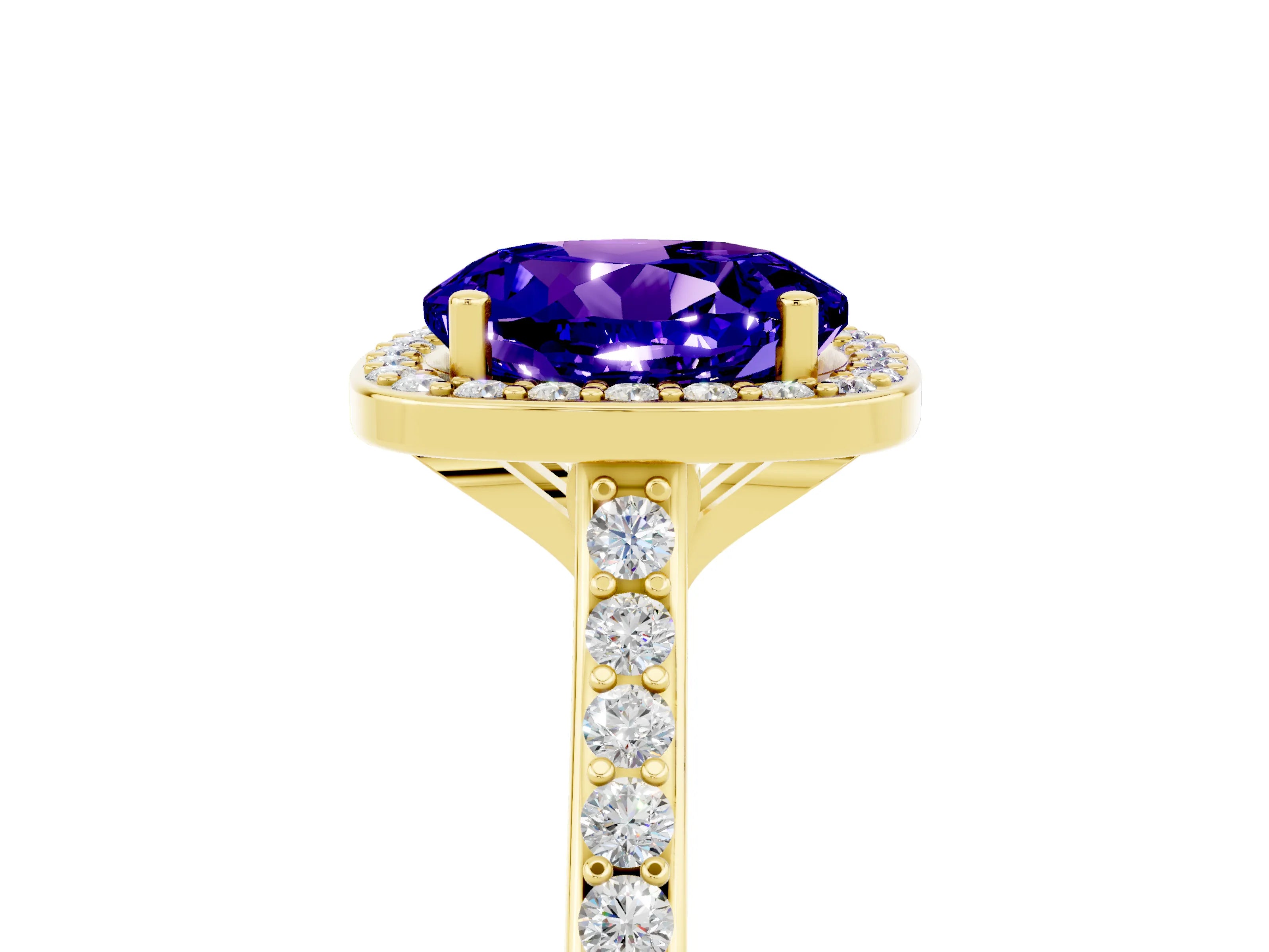 Yellow gold Round Cut Halo Round Diamond Pavé Band with Four-Prong Setting_5