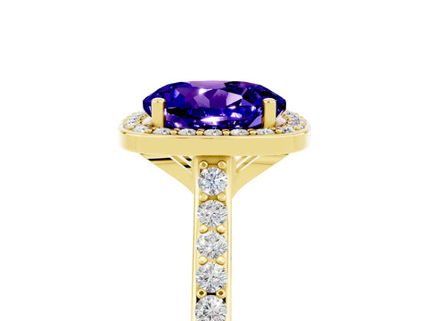 Yellow gold Round Cut Halo Round Diamond Pavé Band with Four-Prong Setting_5