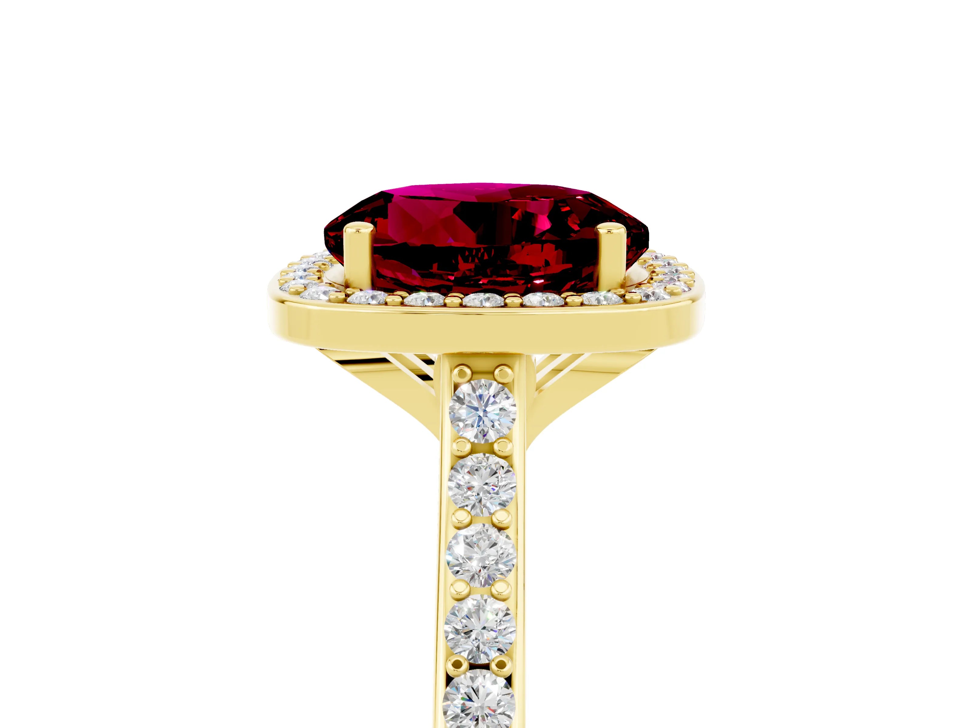 Yellow gold Round Cut Halo Round Diamond Pavé Band with Four-Prong Setting_5