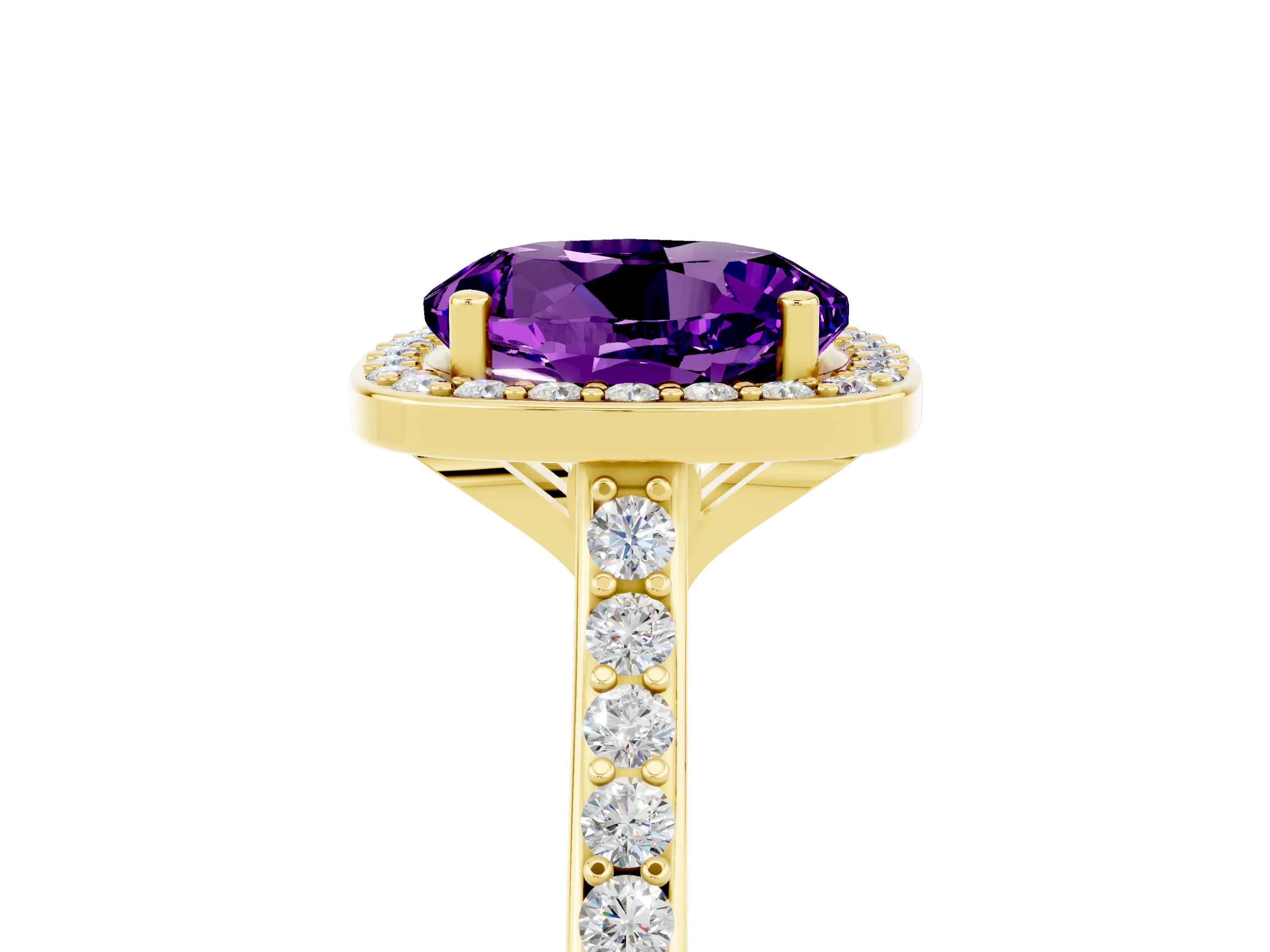 Yellow gold Round Cut Halo Round Diamond Pavé Band with Four-Prong Setting_5