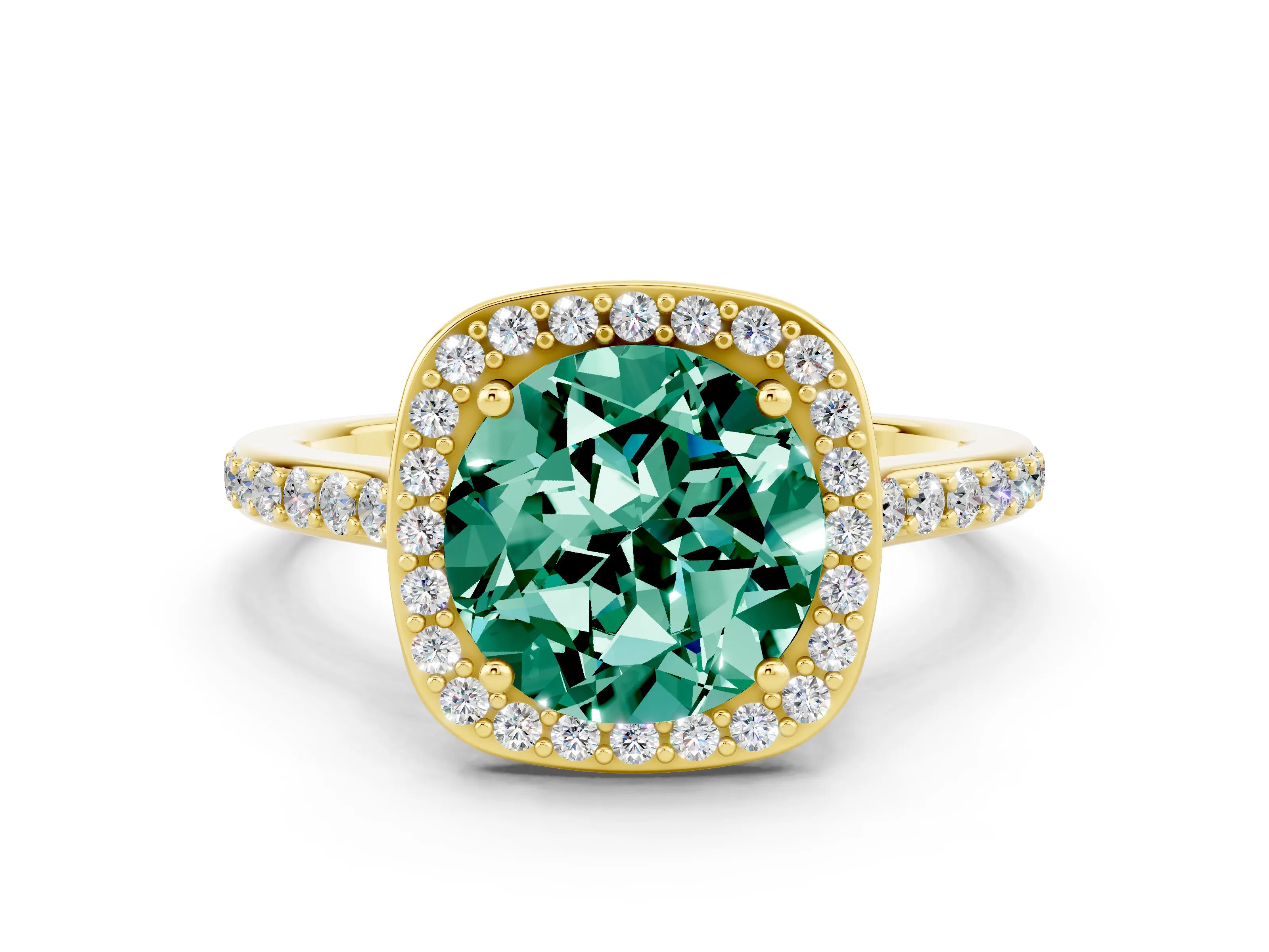 Yellow gold Round Cut Halo Round Diamond Pavé Band with Four-Prong Setting